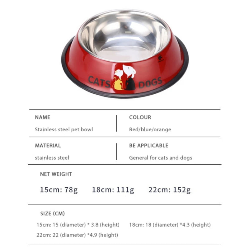 New Multicolor Stainless Steel Dog Cat Bowl Non-Slip Durable Anti-Fall Eat Drink Pet Food Container Feeder Dish Bowl