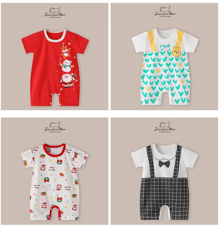 Baby Boys Thin Rompers Baby Girls Short Sleeve Bodysuit Newborn Infants Jumpsuit for Summer New Korean Style Costume