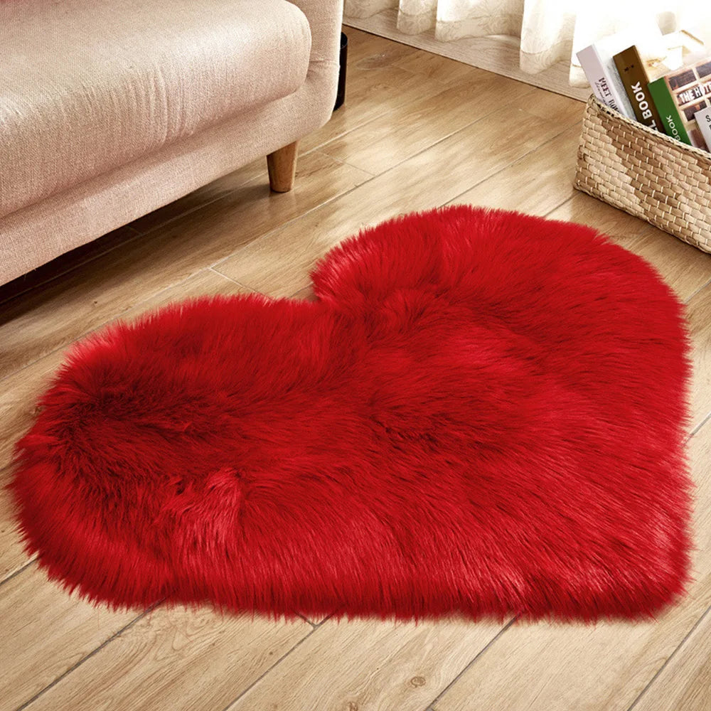 30x40cm Plush Carpet Heart Shaped Faux Fur Rug Imitation Wool Christmas Coffee Table LivingRoom Shag Carpet Solid Color Style