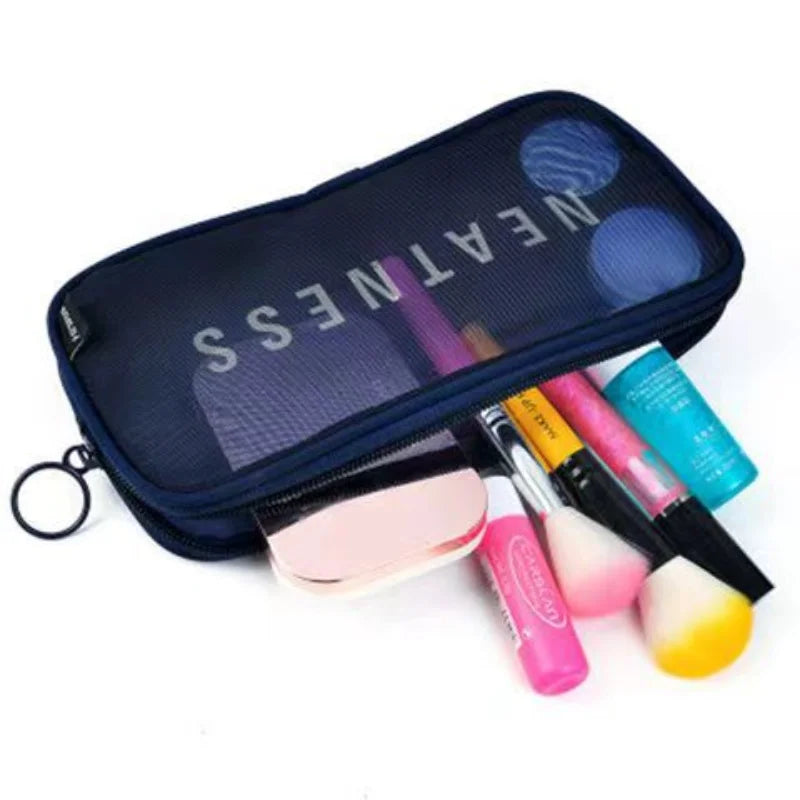 Makeup Bag Women Travel Toiletry Wash Makeup Bag Storage Case Zipper Make Up Bags Black Dot Transparent Mesh Cosmetic Bag