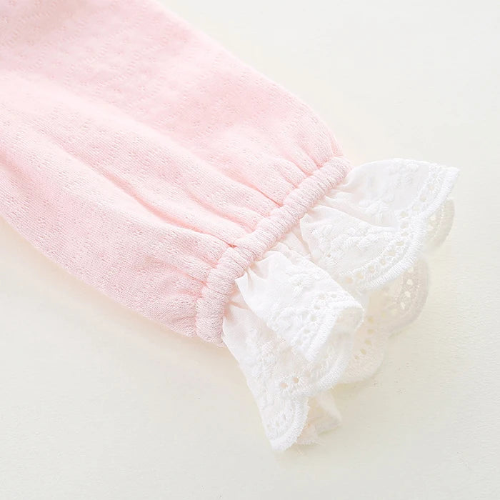 Infant Baby Girls Jumpsuit+Hat Embroidery Lace Stitching Cotton Long Sleeve Toddler Baby Girl Romper Spring Autumn Baby Clothes