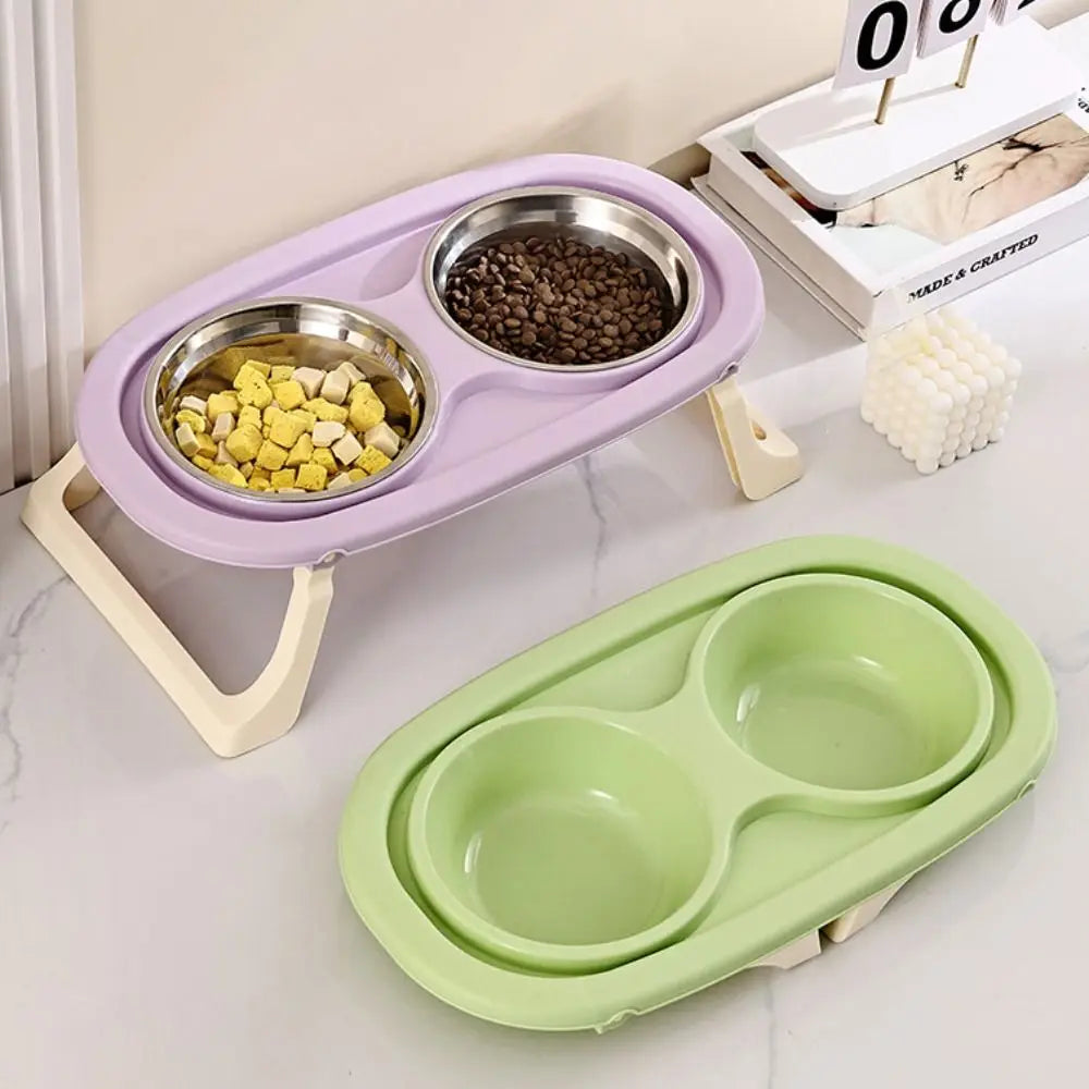 Cat Double Bowl With Stand Non-Slip 2-in-1 Dog Food Bowl Large Capacity Portable Pet Food Container Pet Supplies