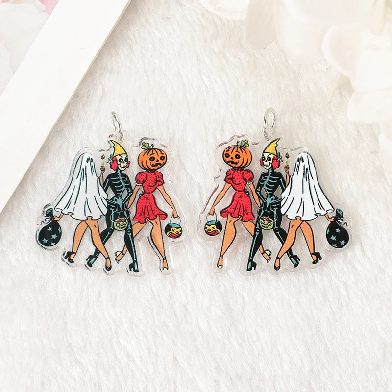 10Pcs Halloween Charms Creative Acrylic Vintage Pumpkin No Feet Ghost Pendant For Keychain Necklace Jewelry Diy Making