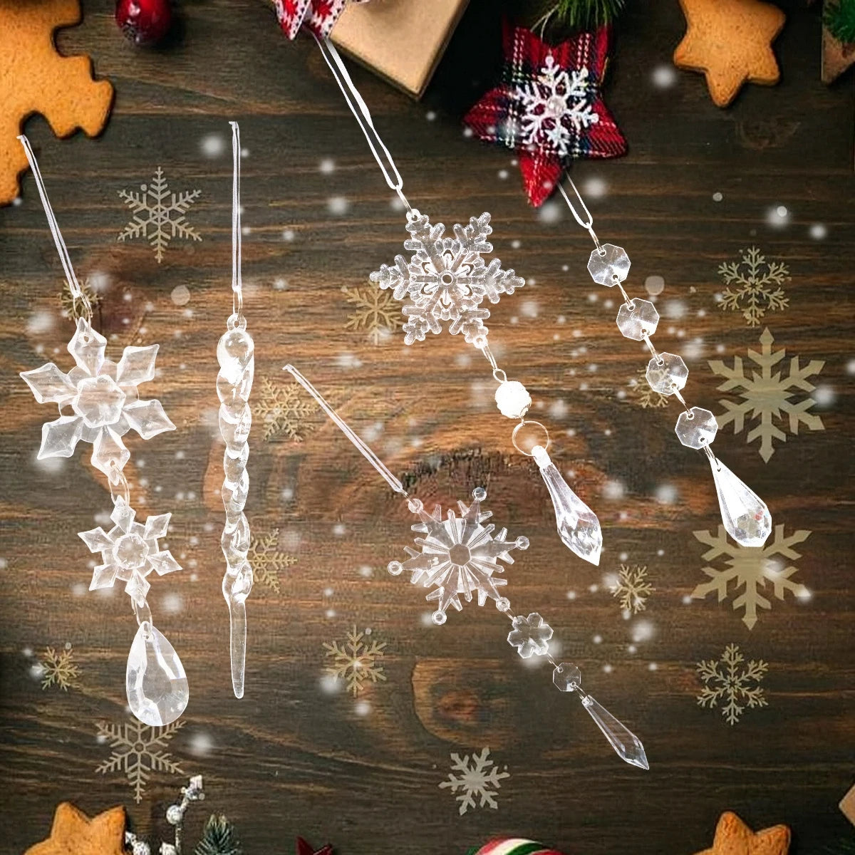 Christmas Crystal Acrylic Ornaments Christmas Decoration for Home 2025 Snowflake Xmas Tree Hanging Pendants New Year Gift 2026