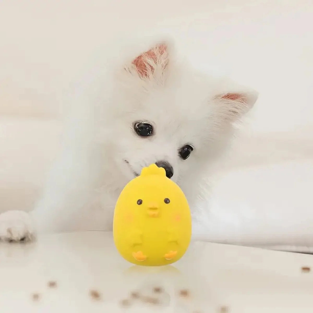 1pc Dog Sounding Toy with Cartoon Little Yellow Chicken Design, Pet Durable Latex Chew Teeth Grinding with Squeaky Dog Toy Ball