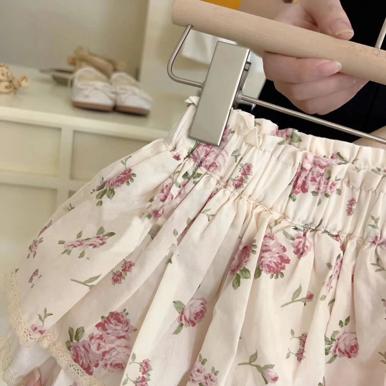 Ins Summer Toddler Girl Outfit 2024 Hollow Cool Slip Tees Lace Rose Flower Bud Shorts Baby Girl 2PCS Clothes Set Kid Girl Suits