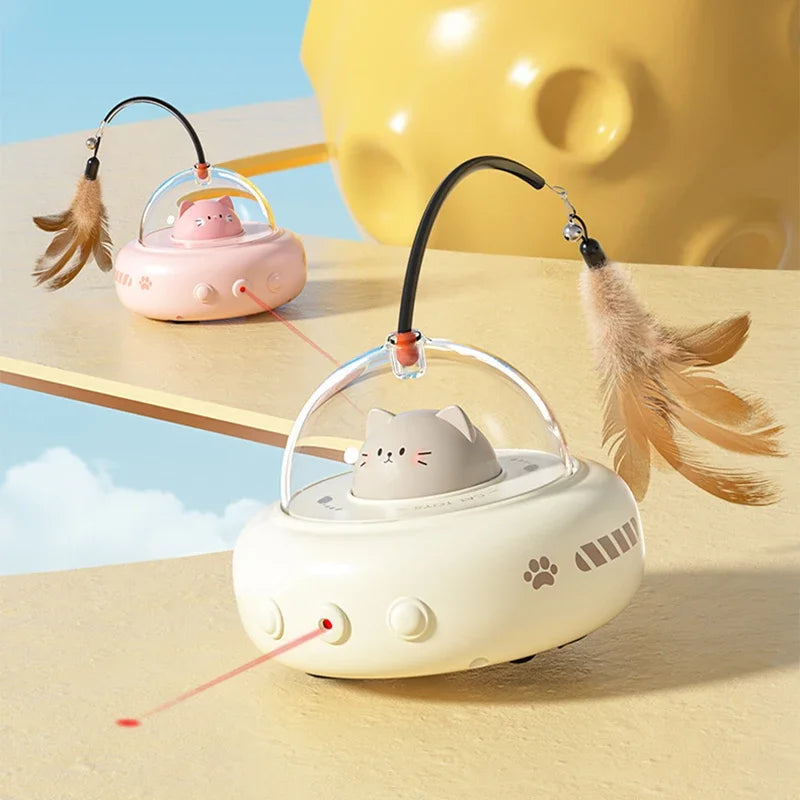 Smart Teaser Cat Toy Electric UFO Cat Teaser Stick With Bell Training Pet Toys Replaceable Feather Interactive Cat Supplies