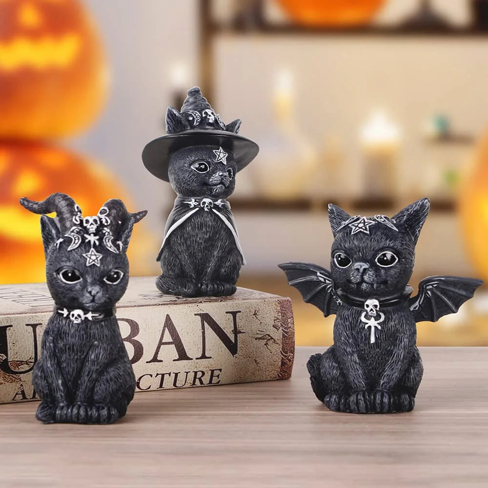 Swart Katstandbeeld Geheimsinnige Oulike Kat Heks Katbeeld Hekse Dekor Lessenaarversiering Handgeverfde Beeldhouwerk vir Halloween 1 stuk