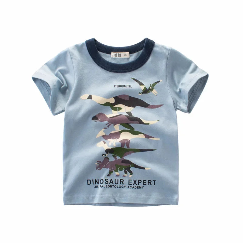 2-9 Years T Shirt Cartoon Animals Baby Kids Boys Girls Children Cotton Short Sleeves Summer Clothing Dinosaur Printing KF917