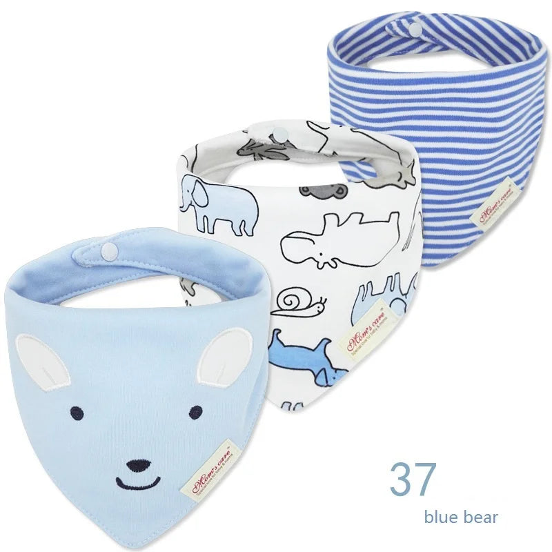 3pcs Per Lot Baby Bibs Bandana Set Cotton Multi-Style Triangle Cartoon Babadores Para Bebe Infant Boys Girls Saliva Towel KF025