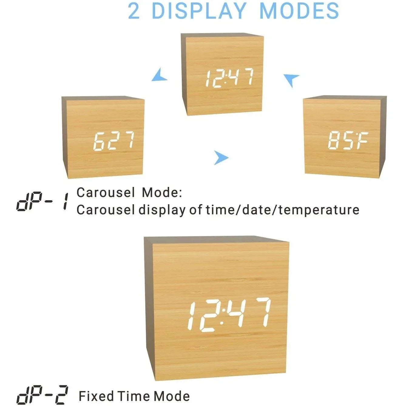 Wooden Digital Alarm Clock with Temperature Sound Control Electronic Clocks Desktop USB/AAA Powered Desperadoe LED Bedside ClocK