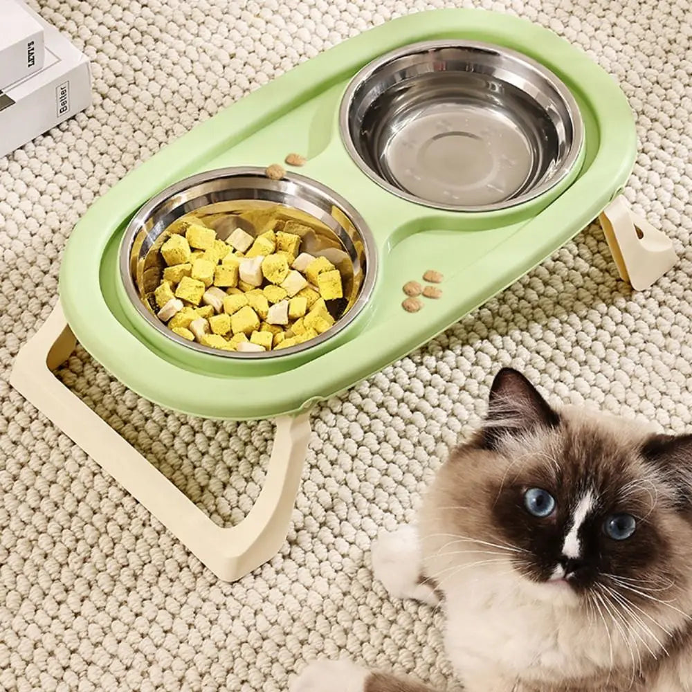 Cat Double Bowl With Stand Non-Slip 2-in-1 Dog Food Bowl Large Capacity Portable Pet Food Container Pet Supplies