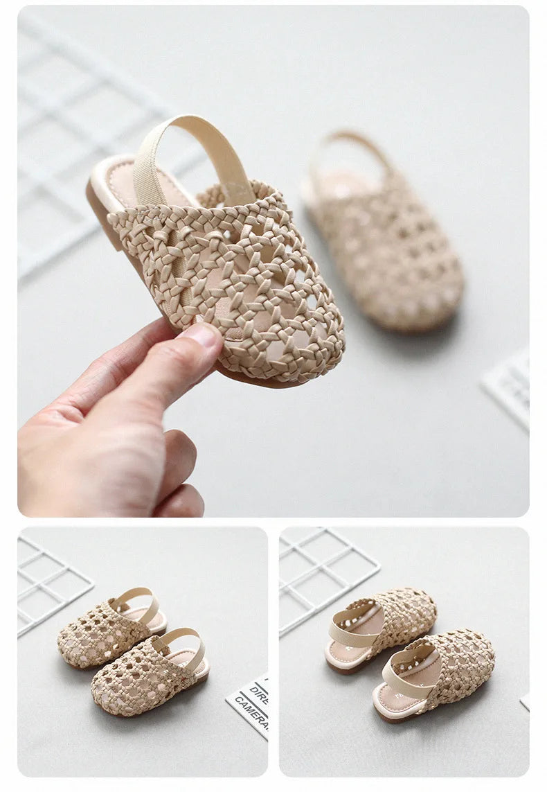 Baby Girls Shoes Braided Sandals for Girls Kids Fashion Hollow Out Leather Shoe Soft Sole Retro Princess Slippers Beach Shoes