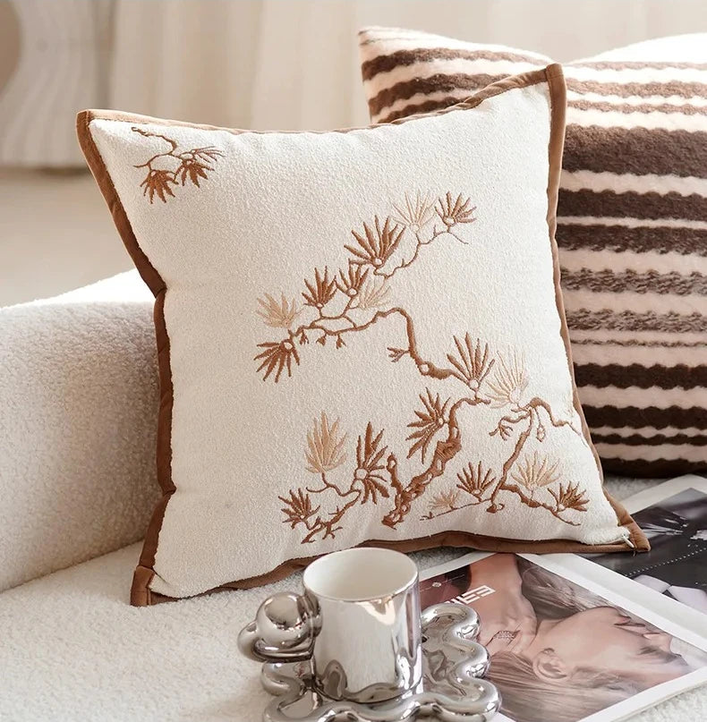 30X50/45x45CM Embroidered Bamboo Leaf Throw Pillow Cover Stamping Waist Cushion Cover Decor Home Decorative Pillowcase