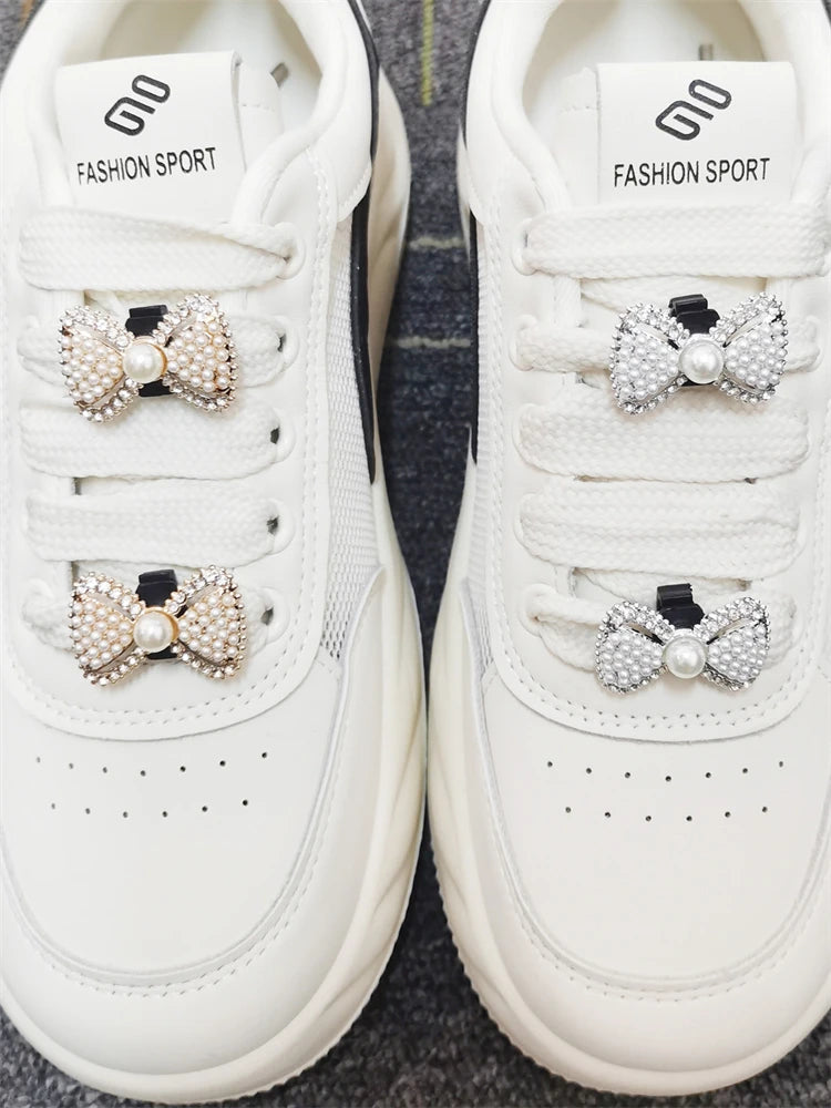 2PCS Bling Rhinestone Bear Shoelace Charms ABS Heart Bowtie Shoe Lace Decorations Accessories DIY Golden Shoe Clips Fit Sneakers