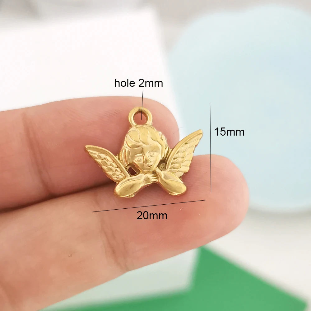 1pc Stainless Steel Big Pendant Small Charm Cherry Angel Boot Heart Tail Flower Star Cross Key Moon Pearl Bow PVD Gold Color