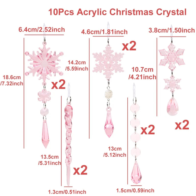Christmas Crystal Acrylic Ornaments Christmas Decoration for Home 2025 Snowflake Xmas Tree Hanging Pendants New Year Gift 2026