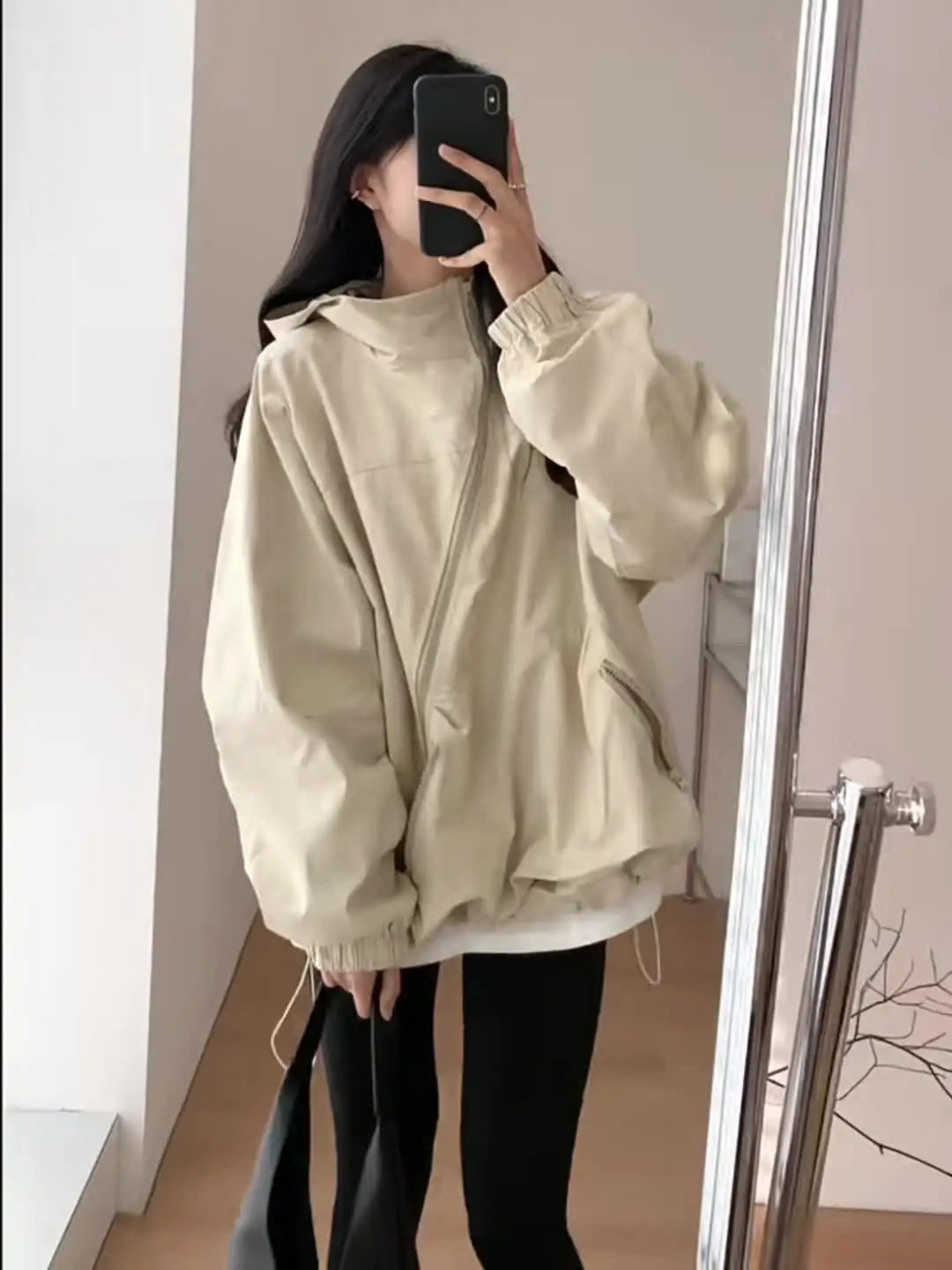 Jackets Women Solid Loose Hooded Simple Zippers Spring Leisure Pockets Japanese Style Attractive Creativity Fashion All-match