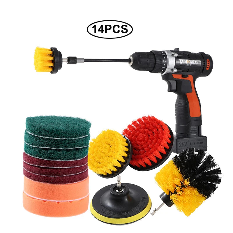 UNTIOR Electric Drill Brush Attachment Set Power Scrubber Brush Car Polisher Kitchen Bathroom Cleaning Kit Toilet Cleaning Tools