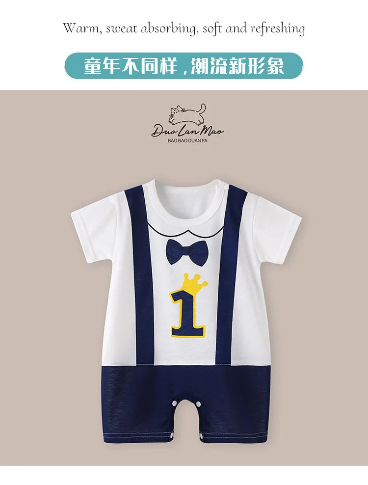 Baby Boys Thin Rompers Baby Girls Short Sleeve Bodysuit Newborn Infants Jumpsuit for Summer New Korean Style Costume