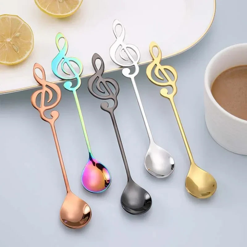 Musical Note Stainless Steel Teapoon Spoon Treble Clef Shape Mug Teaspoons Music Bar Ice Cream Creative Spoon Kitchen Tableware