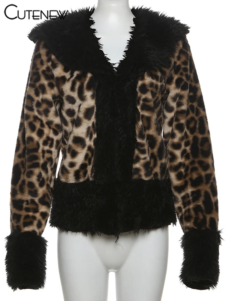 Cutenew Feather Patchwork Printed Women Coats Fashion Sexy Buckle Warmth Crop Jackets Female Fashion Winter Attractive Outerwear