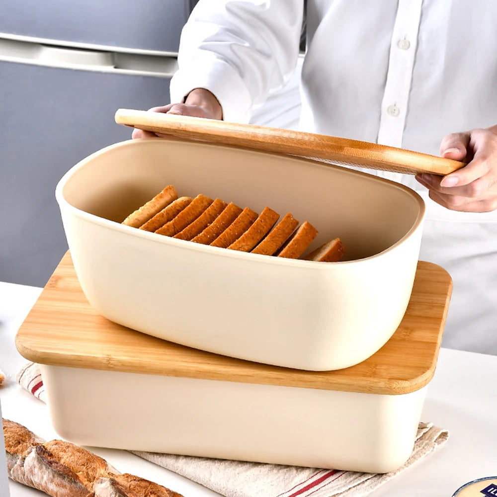 Bamboo Cover Storage Boxes Home Bakery Desktop Decor Organizer Kitchen Bread Box Dessert Snack Breadbasket Food Container