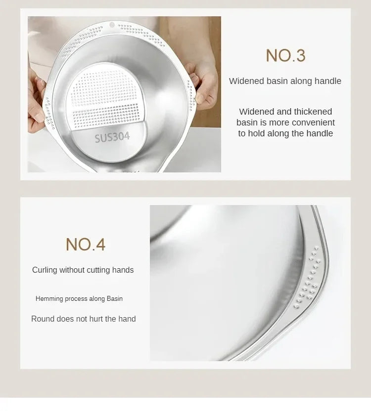 Rice Washer Strainer Bowl Stainless Steel 304 Rice Washing Bowl Rice Sieve Colander Fruit And Vegetable Strainer Kitchen Tools