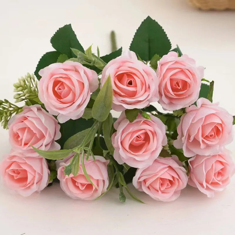 10 Heads Rose Bouquet Artificial Flowers Western Rose Wedding Decoration 6 Colors Peonies Fake Flowers Artificial Flowers