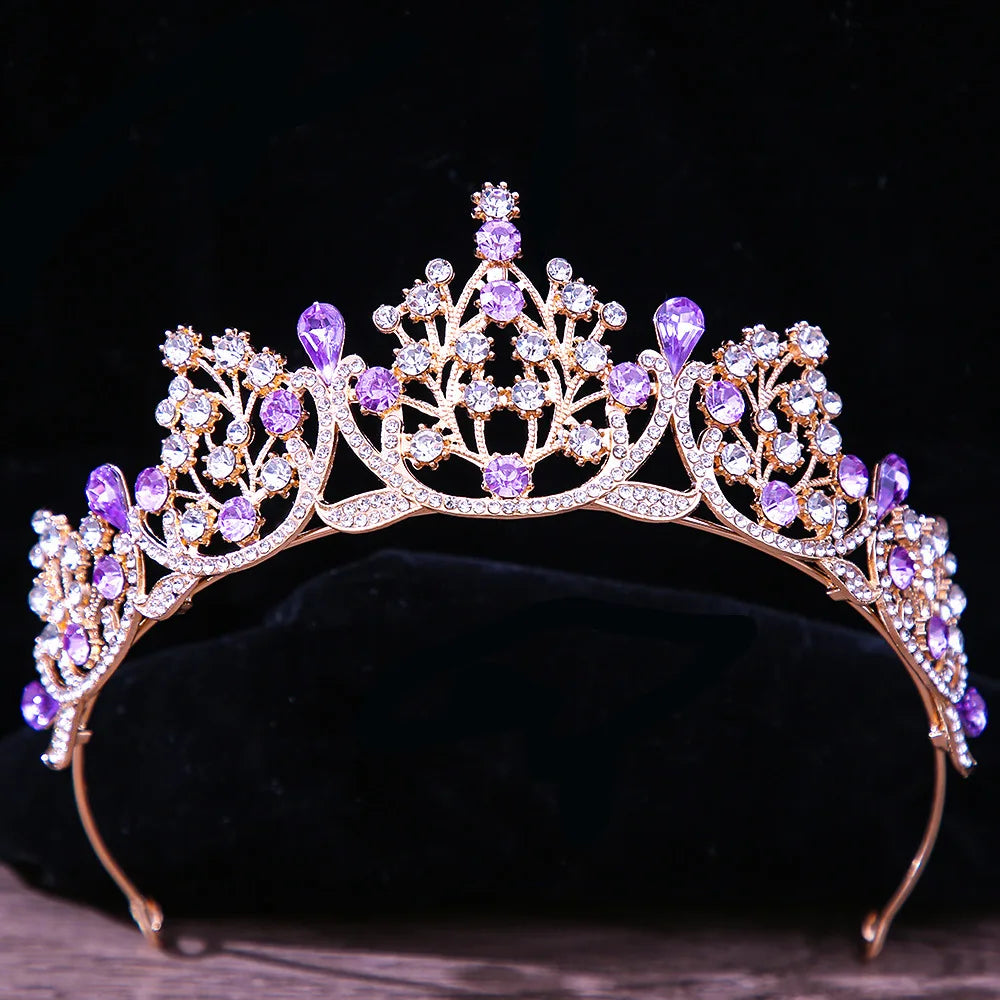 DIEZI Baroque Princess Queen Bridal Crown Purple Crystal Tiara For Women Wedding Vintage Crown Hair Dress Accessories Jewelry