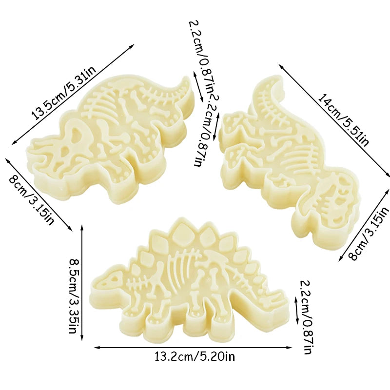3pcs Dinosaur Shape Cookie Cutters Mold Fondant Biscuit Embossing Mould Handmade DIY Cake Baking Tool Ungle Birthday Party Decor