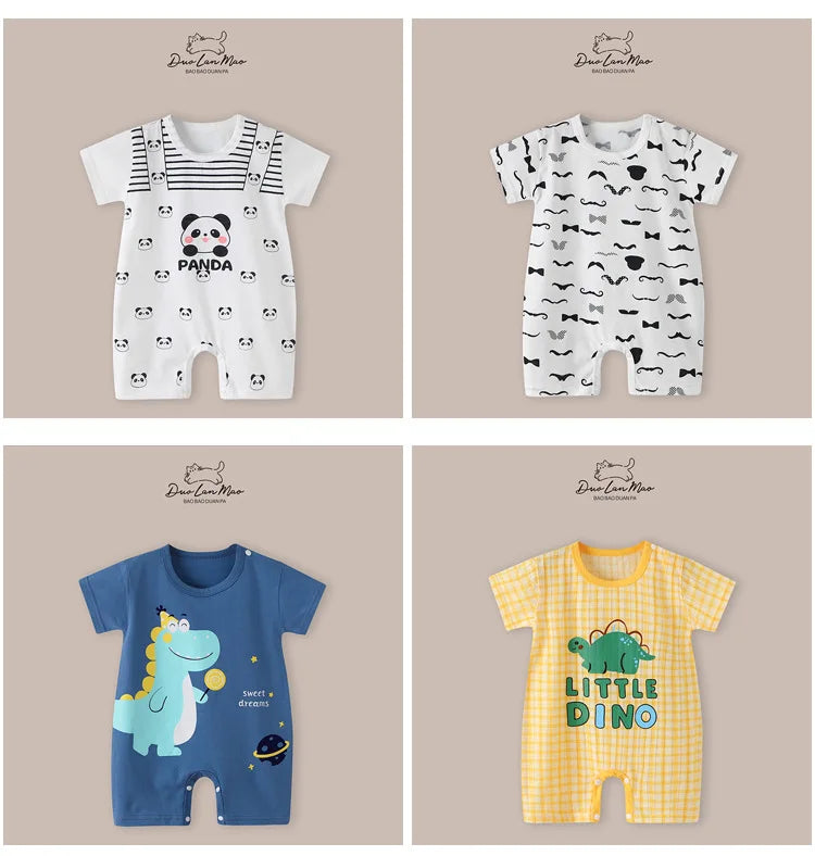 Baby Boys Thin Rompers Baby Girls Short Sleeve Bodysuit Newborn Infants Jumpsuit for Summer New Korean Style Costume