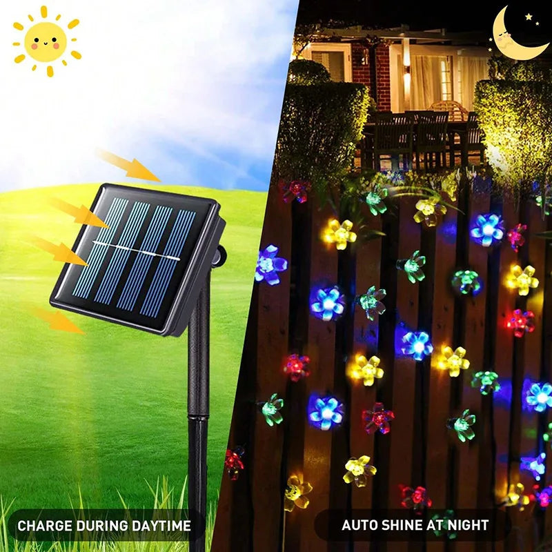 Solar String Lights Cherry Blossom LED Garland Lights Outdoor Solar Garden Patio Decor Lights Christmas Wedding Party Decoration
