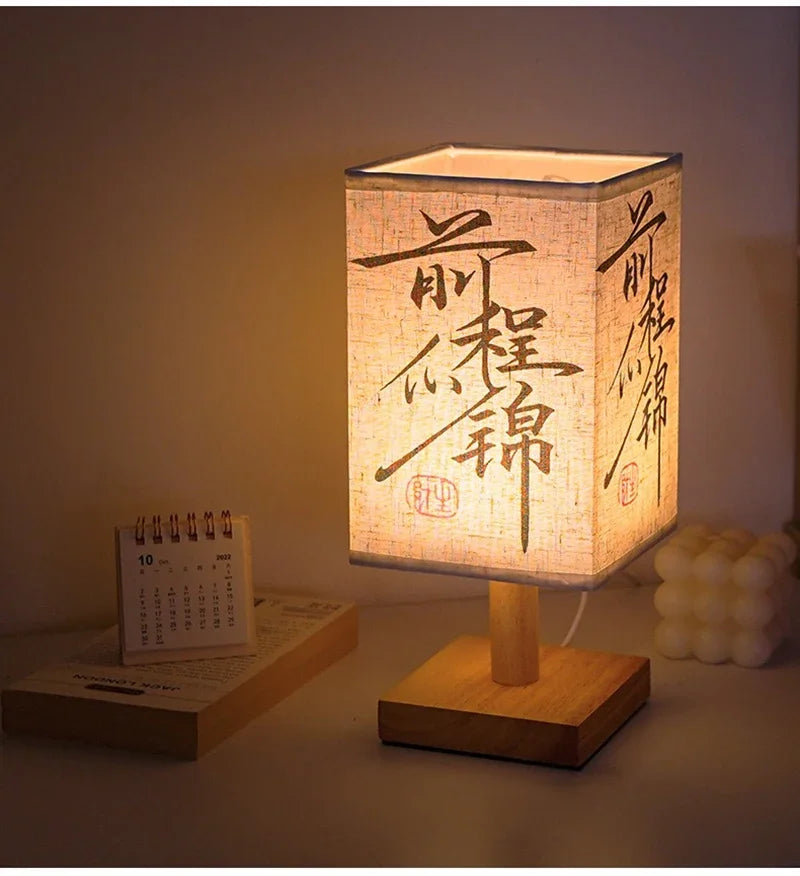 LED Decoration Table Lamps Simple Chinese Style Dimmable Plug Night Light Fabric Lampshade Square Bedroom Bedside Desk Lights