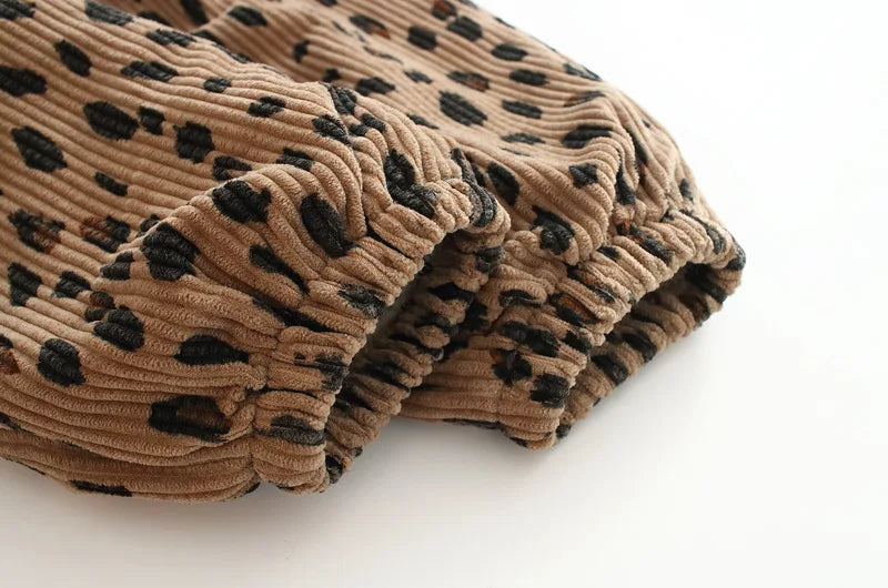 Korean Style Toddler Girls Corduroy Harem Pants 1-8Y Leopard Floral Print Autumn Winter Fleece-Lined or Thin Casual Pants