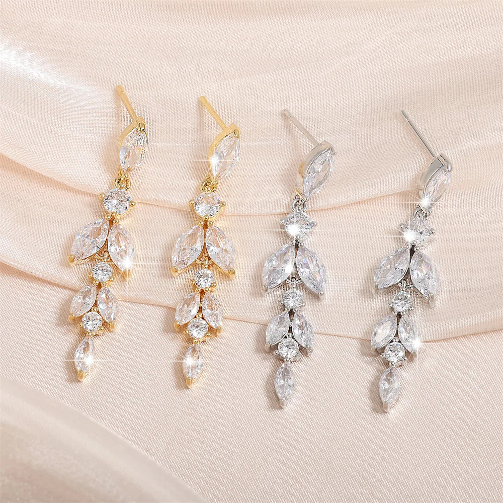 ZAKOL 2023 New Shiny Marquise Leaf Zircon Bridal Earrings AAA Cubic Zirconia Charming Design Drop Earring for Women Wedding