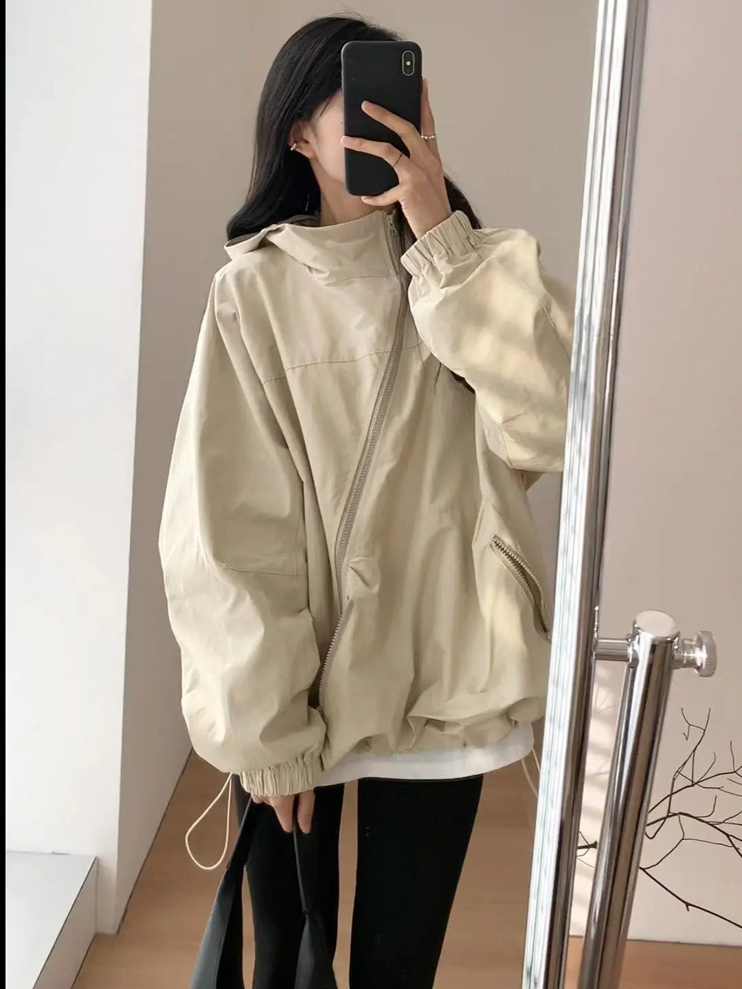 Jackets Women Solid Loose Hooded Simple Zippers Spring Leisure Pockets Japanese Style Attractive Creativity Fashion All-match
