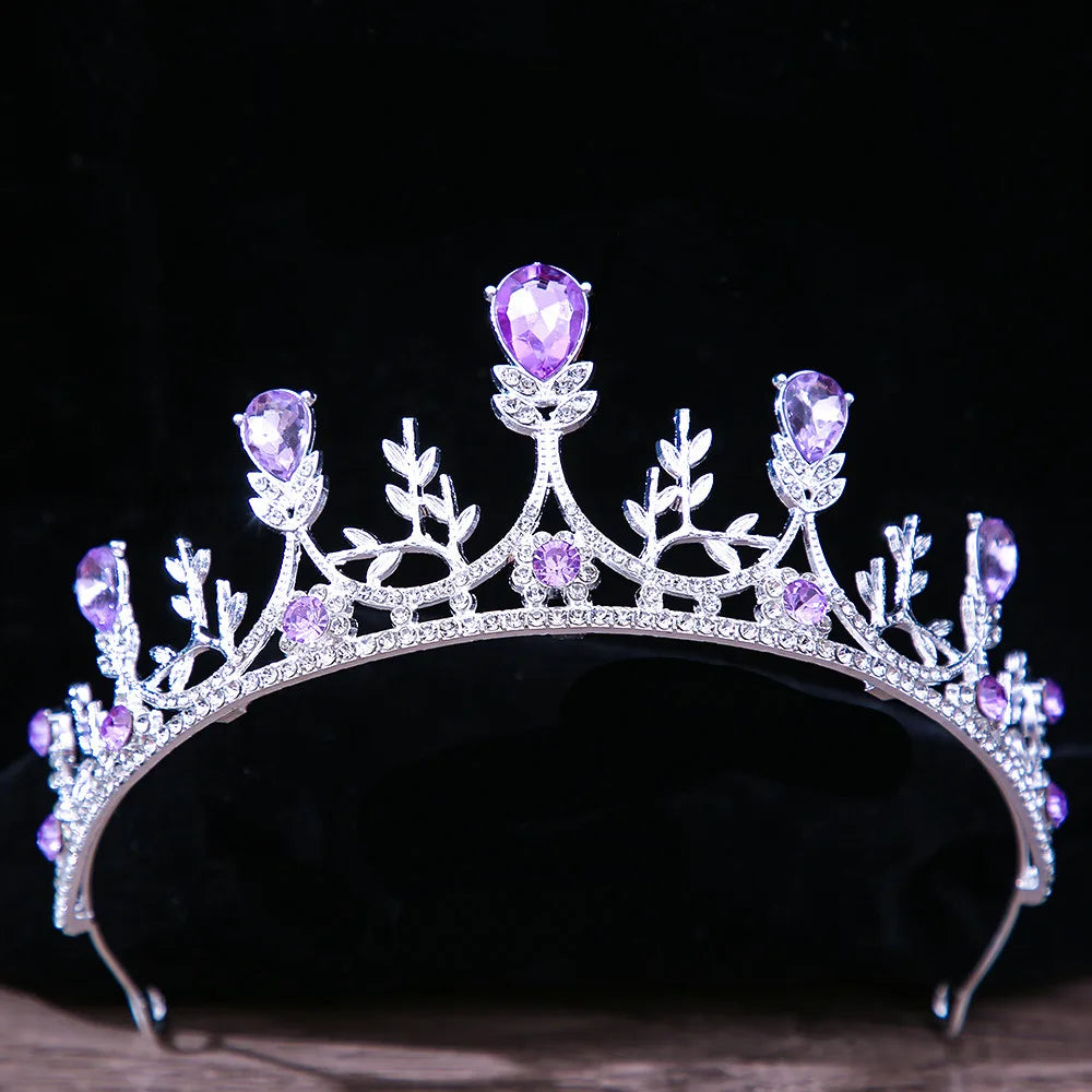 DIEZI Baroque Princess Queen Bridal Crown Purple Crystal Tiara For Women Wedding Vintage Crown Hair Dress Accessories Jewelry
