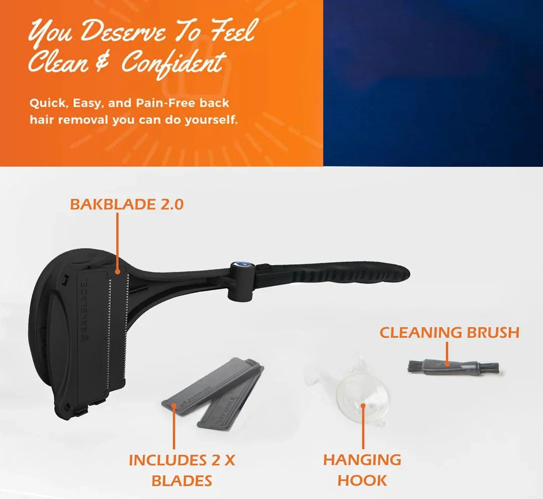 Painless Back Shaver Hair Remover 2 in 1 Facial Hair Trimmer Razor Foldable Handle Back Hair Removal Men Body Groomer