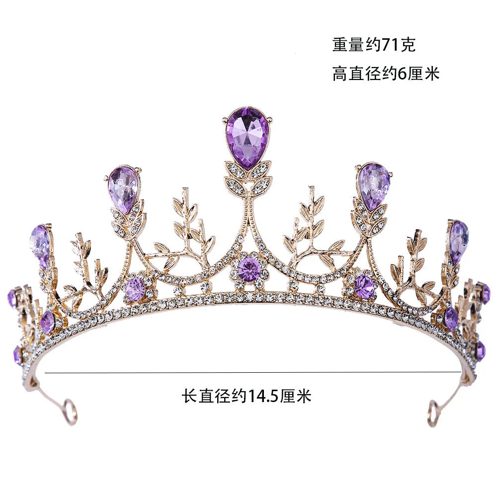 DIEZI Baroque Princess Queen Bridal Crown Purple Crystal Tiara For Women Wedding Vintage Crown Hair Dress Accessories Jewelry