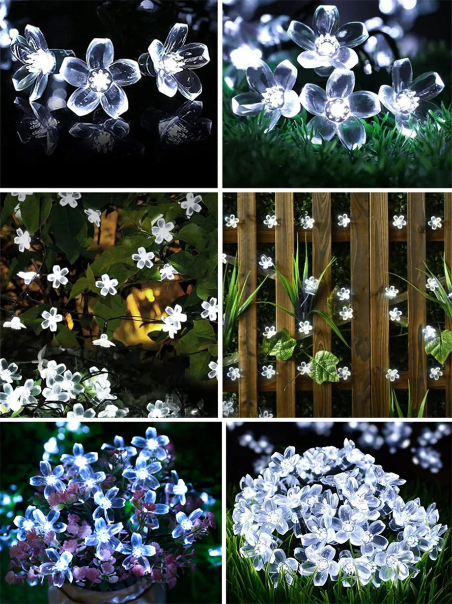 Solar String Lights Cherry Blossom LED Garland Lights Outdoor Solar Garden Patio Decor Lights Christmas Wedding Party Decoration