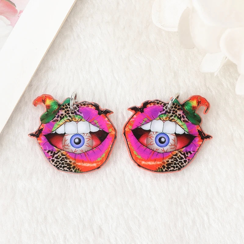 10Pcs Halloween Charms Creative Acrylic Vintage Pumpkin No Feet Ghost Pendant For Keychain Necklace Jewelry Diy Making