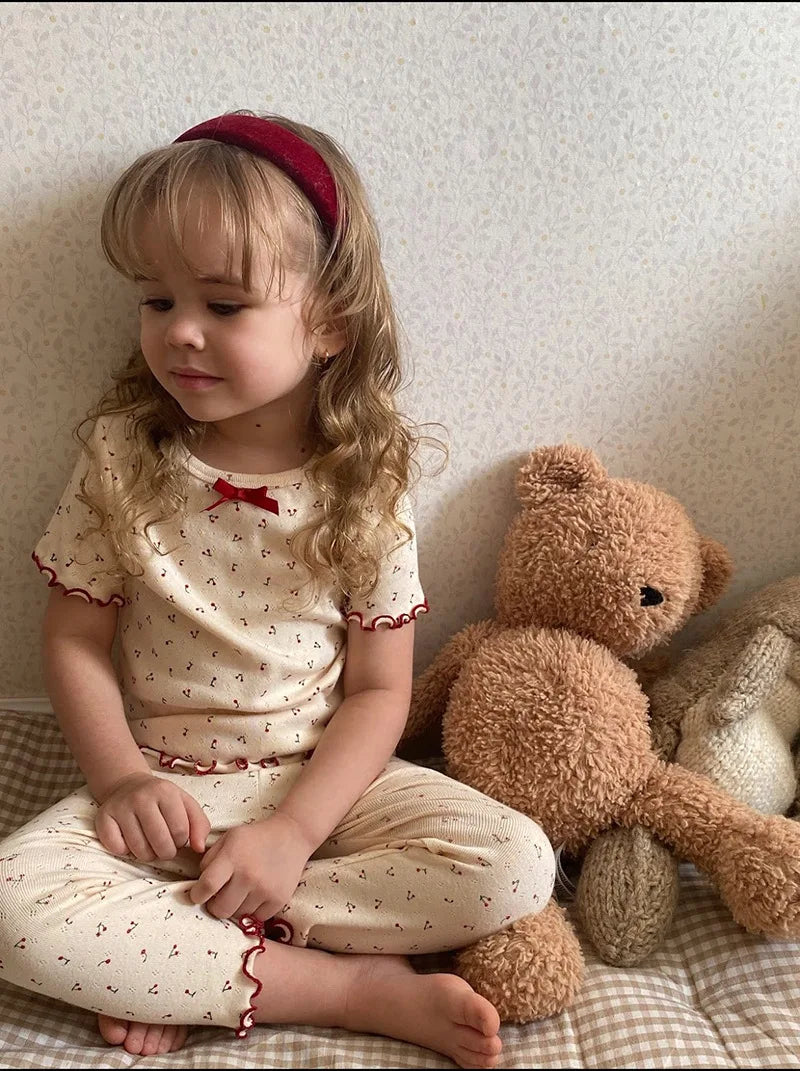1-6T Toddler Kid Baby Girl Clothes Set Summer 100% Cotton Long Sleeve T Shirt Top Pant Suit Homewear Stretch 2pcs Pajamas Set