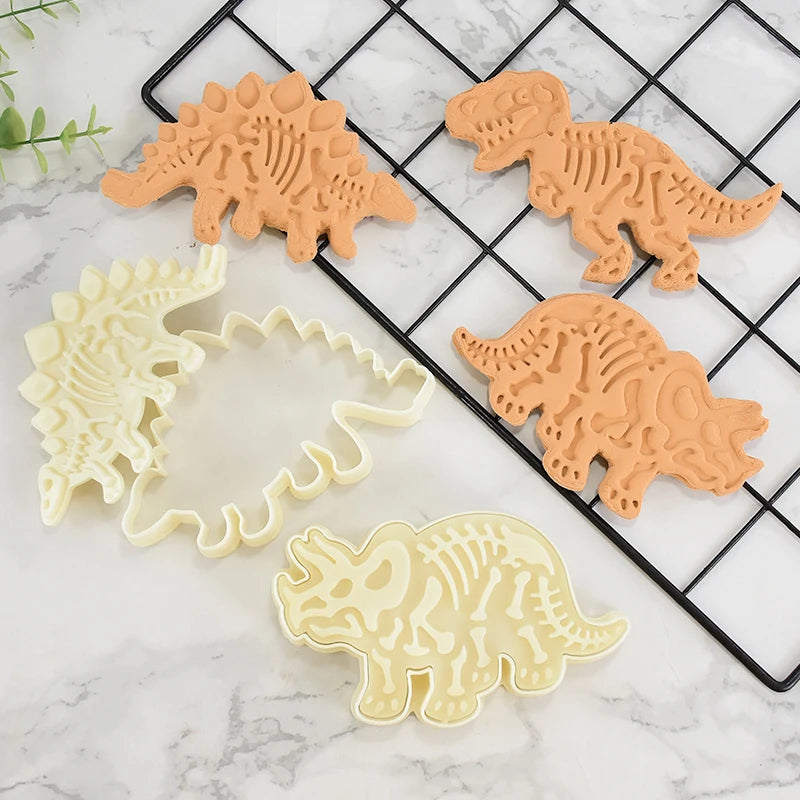 3pcs Dinosaur Shape Cookie Cutters Mold Fondant Biscuit Embossing Mould Handmade DIY Cake Baking Tool Ungle Birthday Party Decor