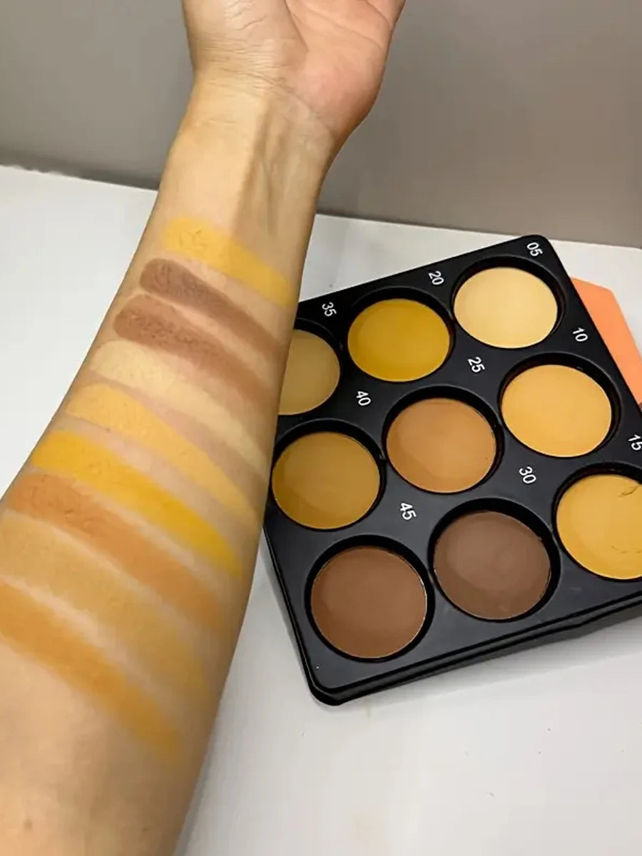 9-Color Dark Bronze Foundation Palette, Contouring, Concealer, Makeup Setting, Oil-Control Foundation, Shadow, Nose Shadow Palette, Matte Natural with Delicate Glitter