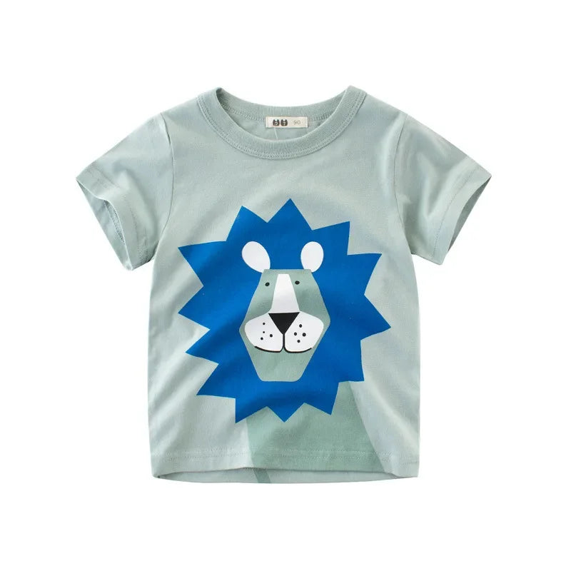 2-9 Years T Shirt Cartoon Animals Baby Kids Boys Girls Children Cotton Short Sleeves Summer Clothing Dinosaur Printing KF917