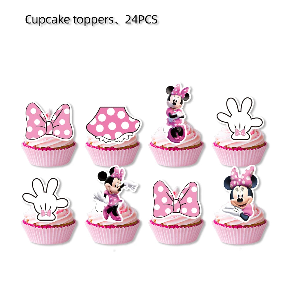 Minnie Mouse Birthday Party Decorate Girls Disposable Tableware Balloon Cups Plates Tablecloth Balloon Baby Shower Party Supply