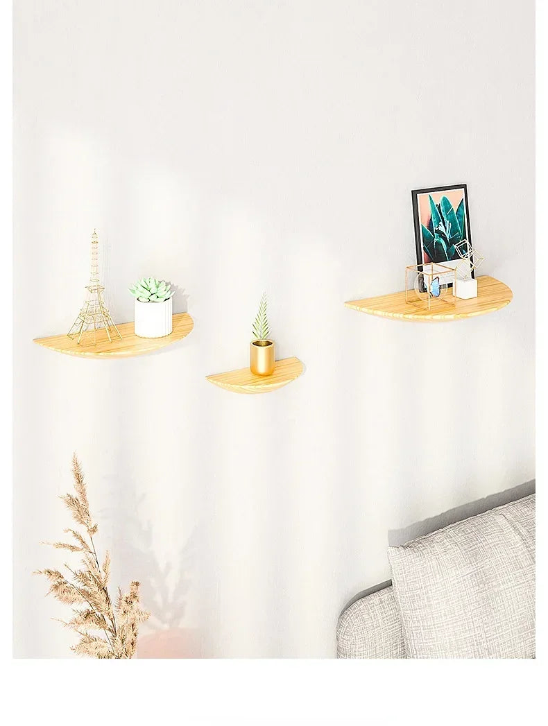 Semicircle Wooden Wall Shelf Background Wall Hanging Projector Display Stand Suspension Home Decoration Storage Organization