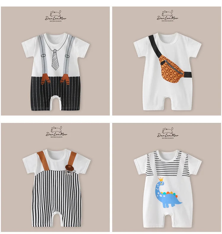 Baby Boys Thin Rompers Baby Girls Short Sleeve Bodysuit Newborn Infants Jumpsuit for Summer New Korean Style Costume