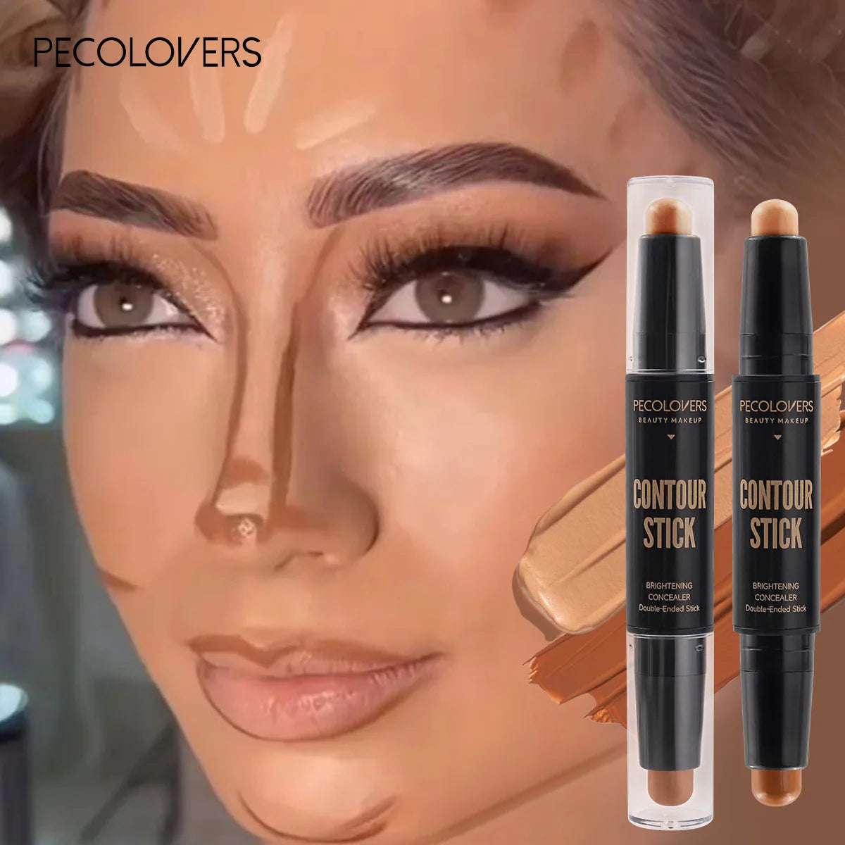 Doppelkopf-Highlight-Stift, Gesichts-Make-up, flüssiges, wasserdichtes Contouring-Foundation, Kontur-Make-up, Concealer-Stick, Bleistift, Kosmetik